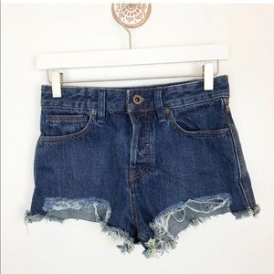 Free People High Rise Button Up Shorts Denim Raw